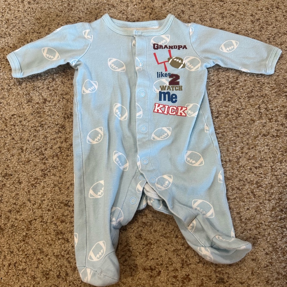 Blue Football Grandpa Print Baby One Piece